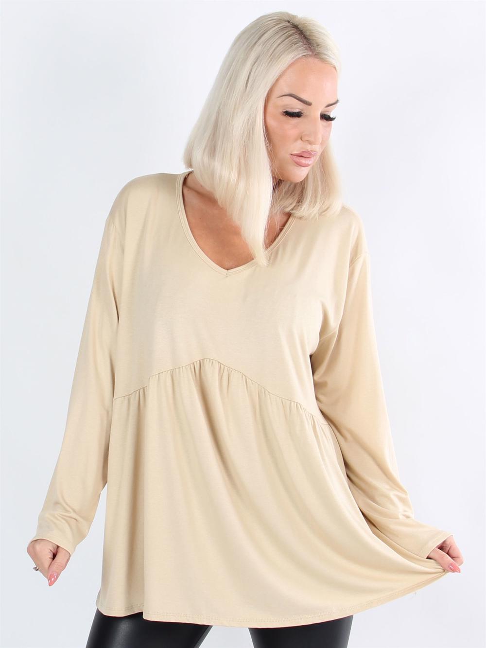 Sarah - Armygrøn langærmet peplum bluse i jerseystof